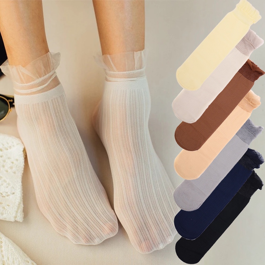 Vớ Lụa Phối Ren Lưới Siêu Mỏng Nhiều Màu Sắc / Trong Suốt Thoáng Khí Thoải Mái Cho Nữ