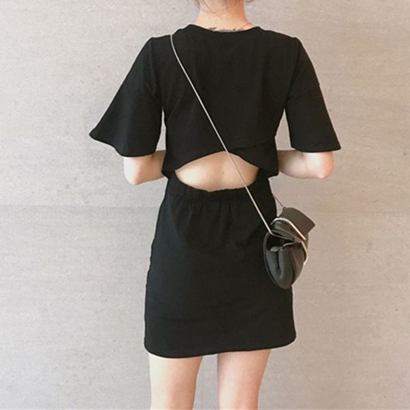 IELGY  Đầm Hở Lưng Phong Cách Hàn Quốc Cổ Điển Dễ Thương Dành Cho Nữ