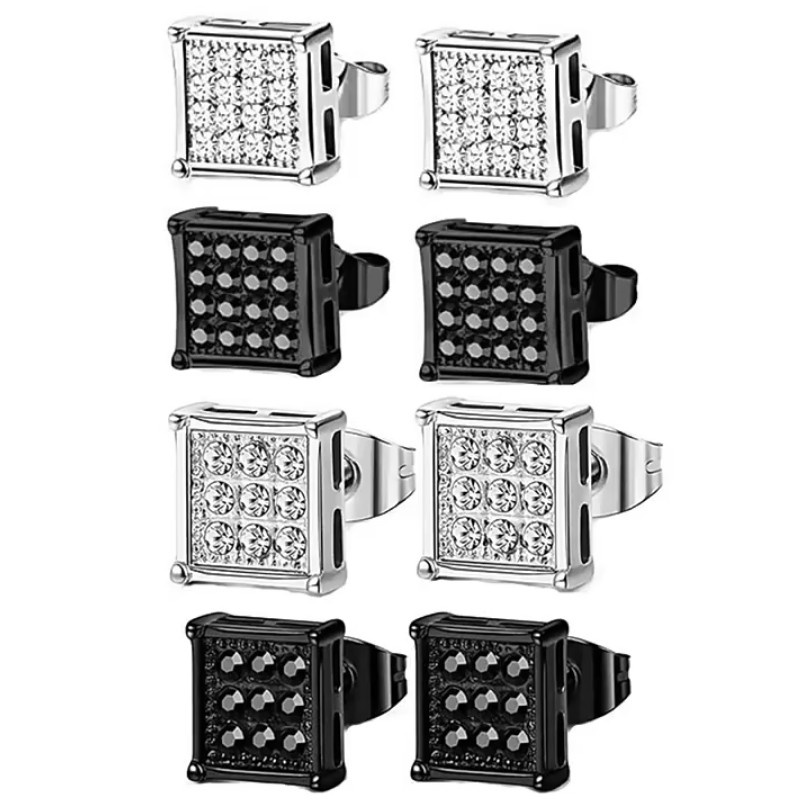 Bông Tai Nam Vuông Đính Đá Nhân Tạo Titan Ko Đen TT4633 - 1 Cặp