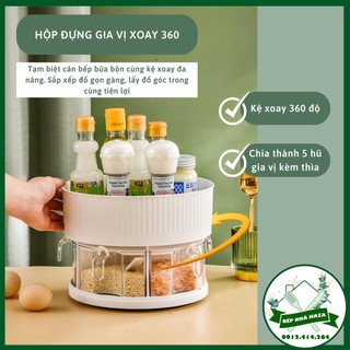 Hũ đựng gia vị nấu ăn nhà bếp kèm kệ đựng gia vị xoay 360 độ sắp xếp nhà bếp gọn gàng cao cấp