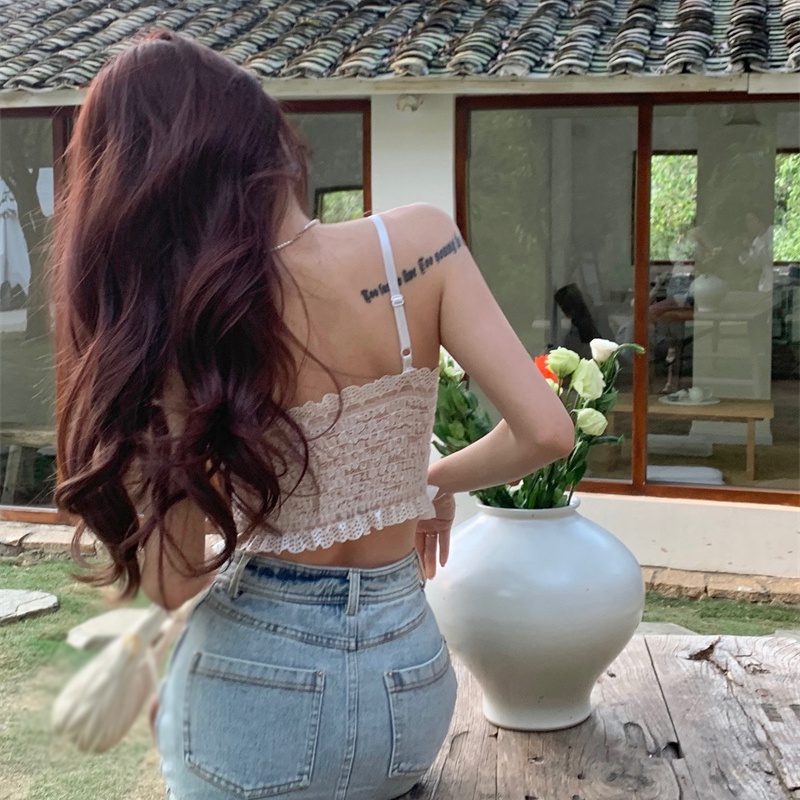 Áo Tank Top Không Tay In Hoa Phối Ren Phong Cách Hàn Quốc Cho Nữ