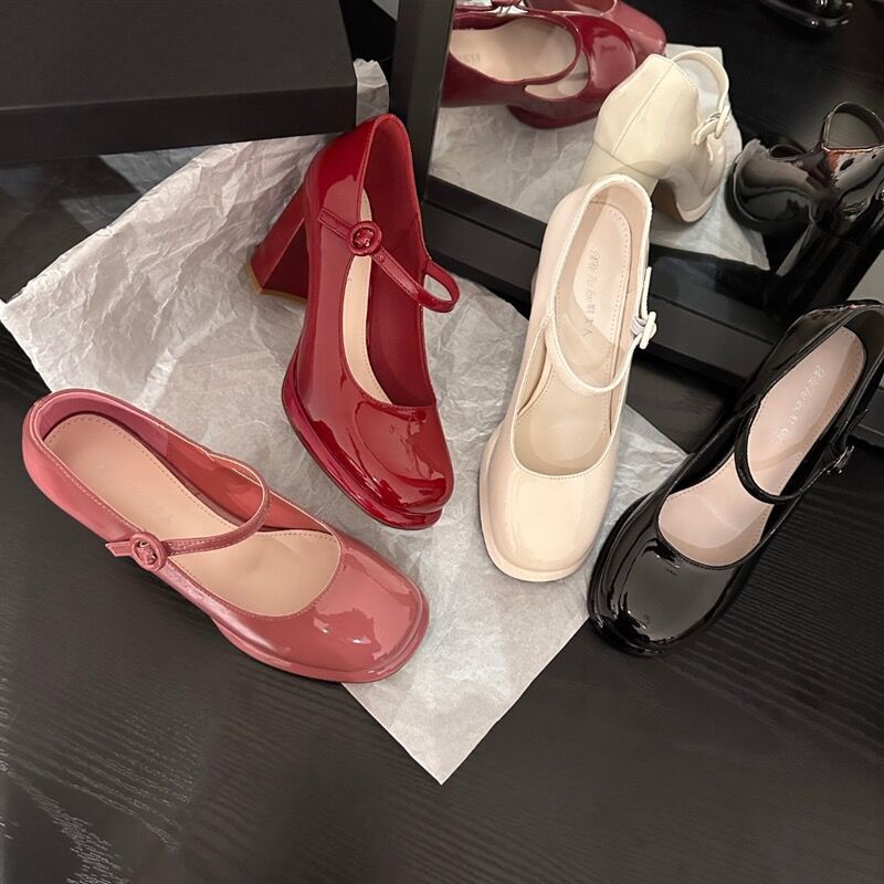 🔥 Bán nóng 🔥 giày cao gót đế vuông, giày cao gót nữ bằng da, giày Mary Jane nữ phong cách cổ điển thời trang