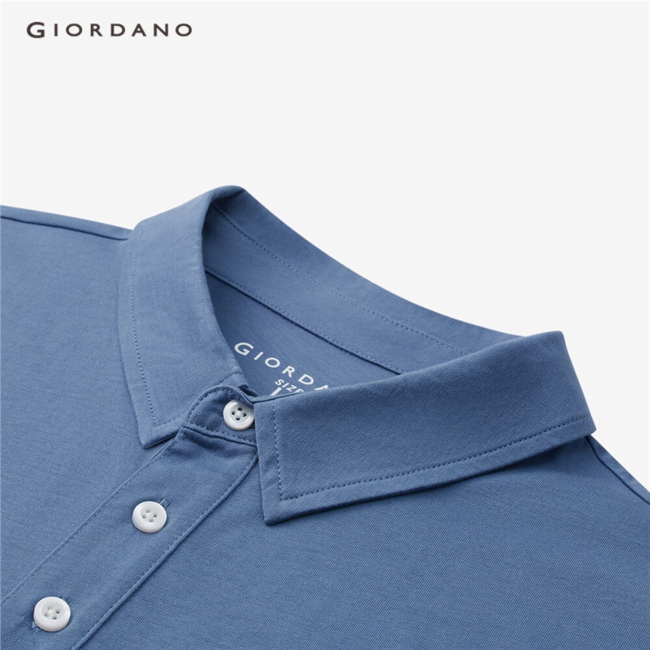 Áo thun polo GIORDANO mỏng cotton 100% dệt kim thêu họa tiết chữ cái dành cho nam