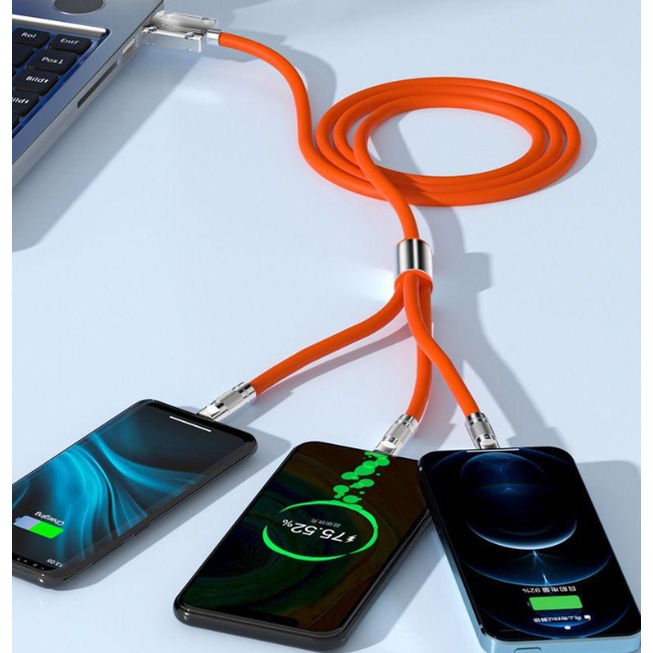 Dây Cáp Sạc Nhanh 3 Trong 1 6A Bằng Hợp Kim Kẽm Và silicone