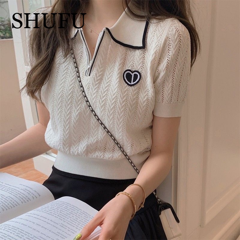 SHUFU 2004 Áo Thun Tay Ngắn Cổ Chữ v plus size Phong Cách Hàn Quốc Cho Nữ