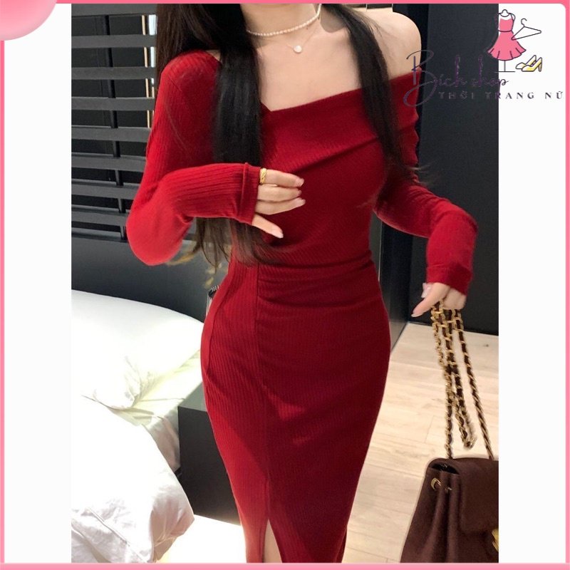 Váy body len cao cấp , dáng trễ vai sexy sang chảnh thu hút mọi ánh nhìn