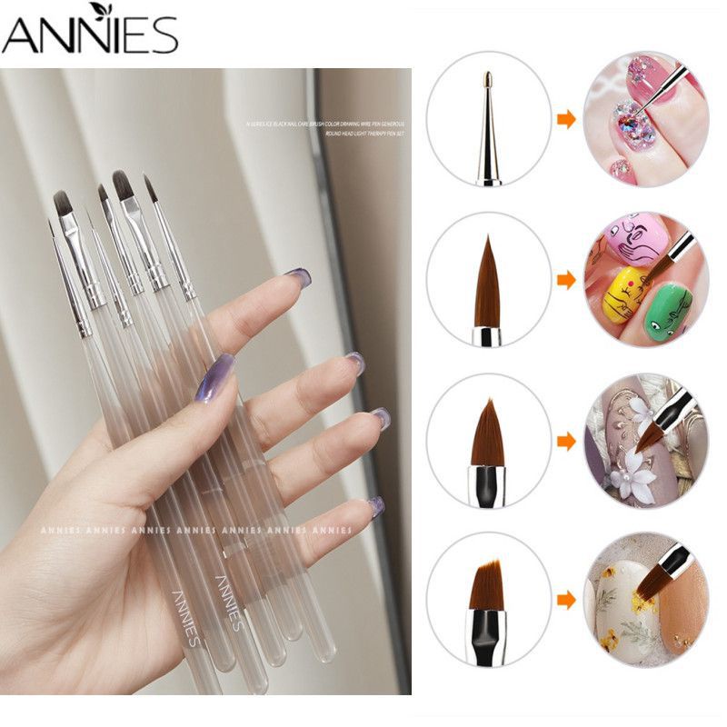 ANNIES Bộ Cọ Vẽ Móng Nghệ Thuật Dòng A Màu Đen Băng Annies Bút Đèn Led Uv Vẽ Dây Kéo Sơn Acrylic Cho Tiệm Làm Móng