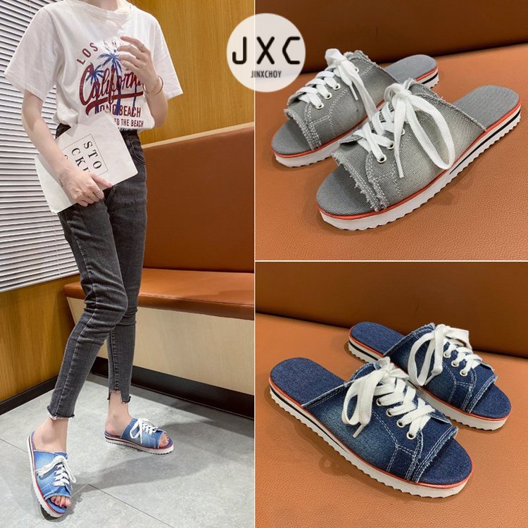 JINxCHOY Dép Vải Hở Ngón Buộc Dây Thời Trang Cho Phụ Nữ