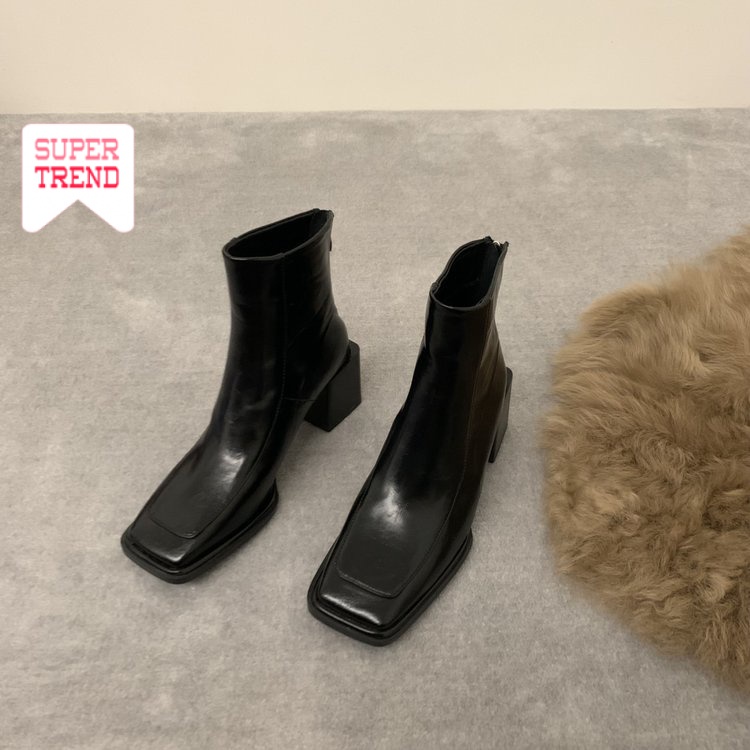 Giày Cao Gót Mũi Vuông Màu Trơn Có Khóa Kéo Thời Trang Cho Nữ