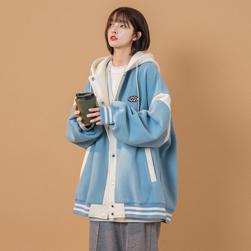 Áo hoodie nữ - khoác nỉ Bomber Unisex phối viền, có mũ 2 lớp dày dặn ulzzang phong cách Hàn Quốc, có Cúc bấm | BigBuy360 - bigbuy360.vn