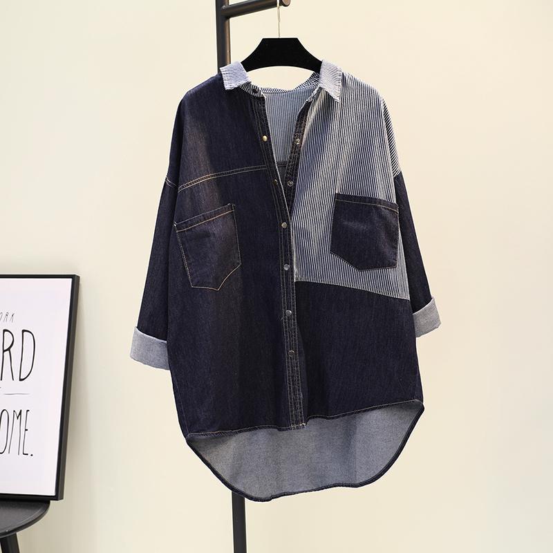Bán Chạy✨Áo Sơ Mi Denim Dáng Rộng Phối Hai Túi Thời Trang Mùa Thu Hàn Quốc 2022 Mới