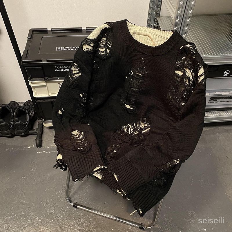 Áo Khoác Sweater Dáng Rộng Dệt Kim Màu Sắc Tương Phản Phong Cách Retro Nhật Bản Cho Nam Giới