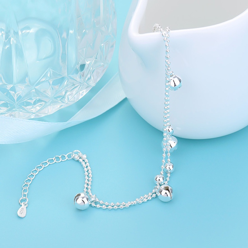 Lắc Chân Mạ Bạc Nhiều Lớp Gắn Chuông Thời Trang Đi Biển Cho Nữ