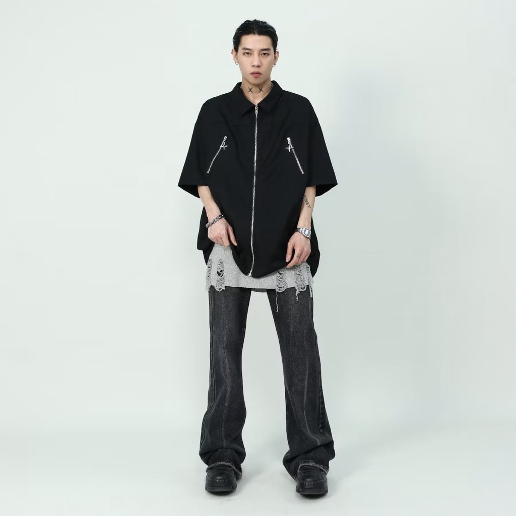 Áo Sơ Mi Tay Ngắn Dáng Rộng Màu Trơn Phong Cách Nhật Bản Thời Trang Mùa Hè Hàng Mới Dành Cho Bạn Nam