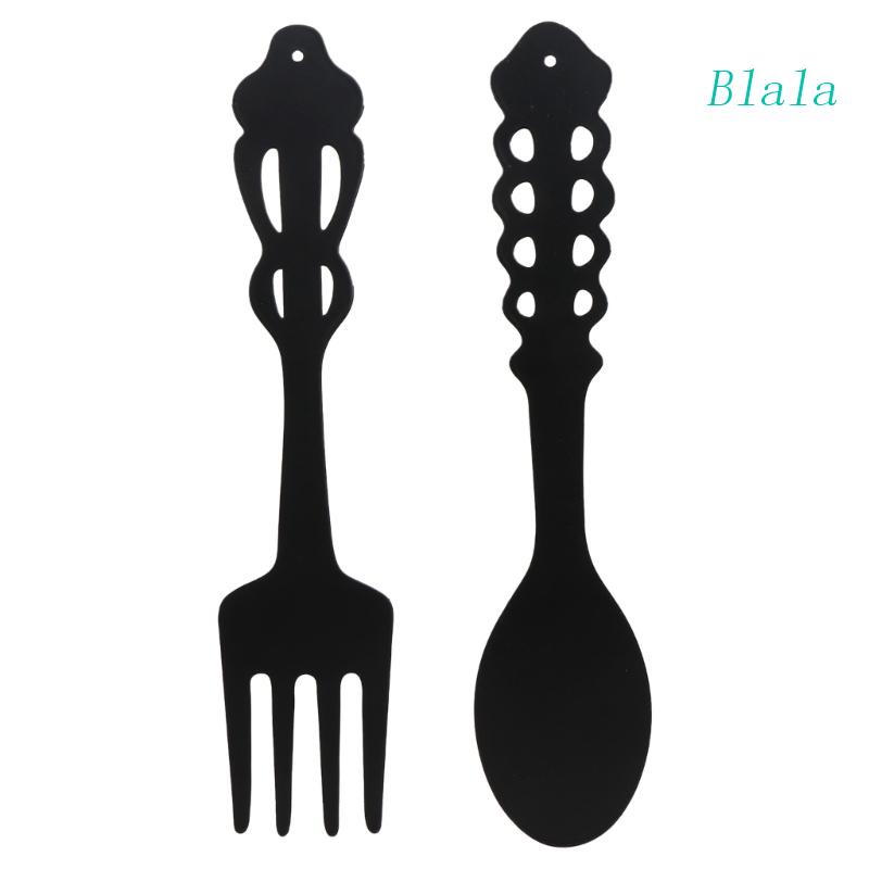 Set 2 Phụ Kiện Treo Muỗng Nĩa Bằng Kim Loại Màu Đen Dùng Trang Trí Nhà Bếp / Phòng Nông Trại