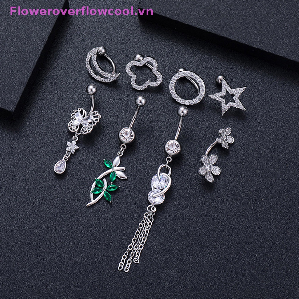 Khuyên Rốn Hình Cỏ Bốn Lá Đính Đá Pha Lê Gợi Cảm