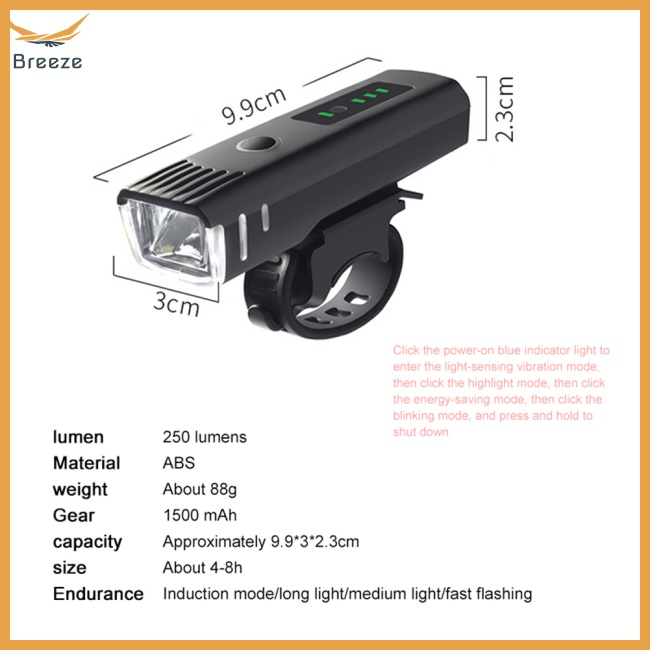 Đèn Pha Led Usb Cảm Biến Thông Minh Có Thể Sạc Lại Gắn Tay Lái Xe Đạp