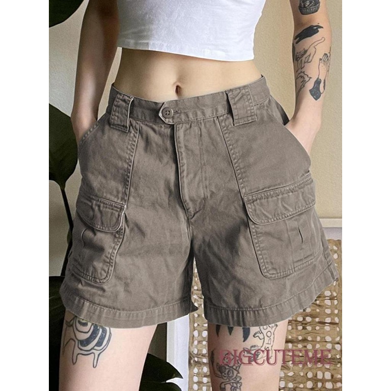 Quần Short Cài Nút Có Túi Màu Trơn Thời Trang Mùa Hè Cho Nữ