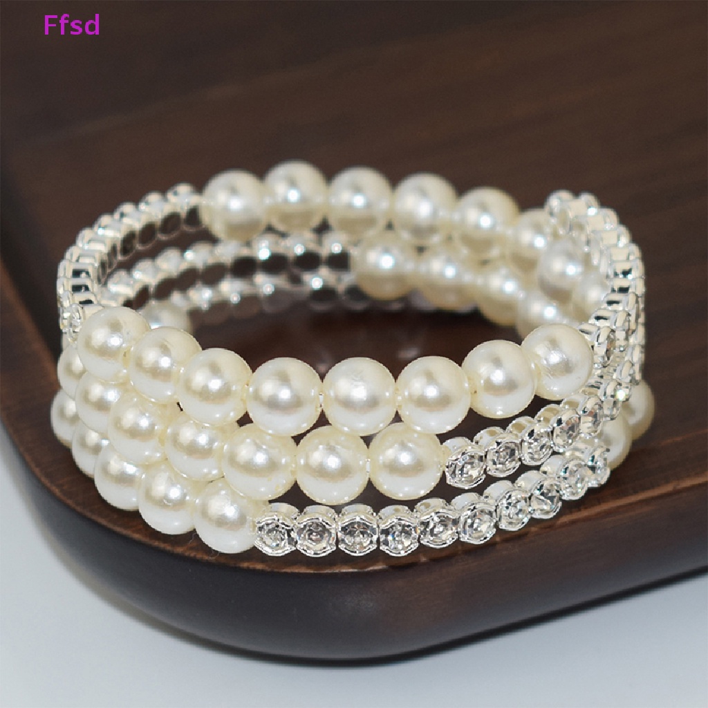 {Ffsd} Vòng Tay Ngọc Trai Nhiều Lớp Thanh Lịch Co Giãn Trang Sức Cô Dâu Làm Quà Tặng Bán Chạy