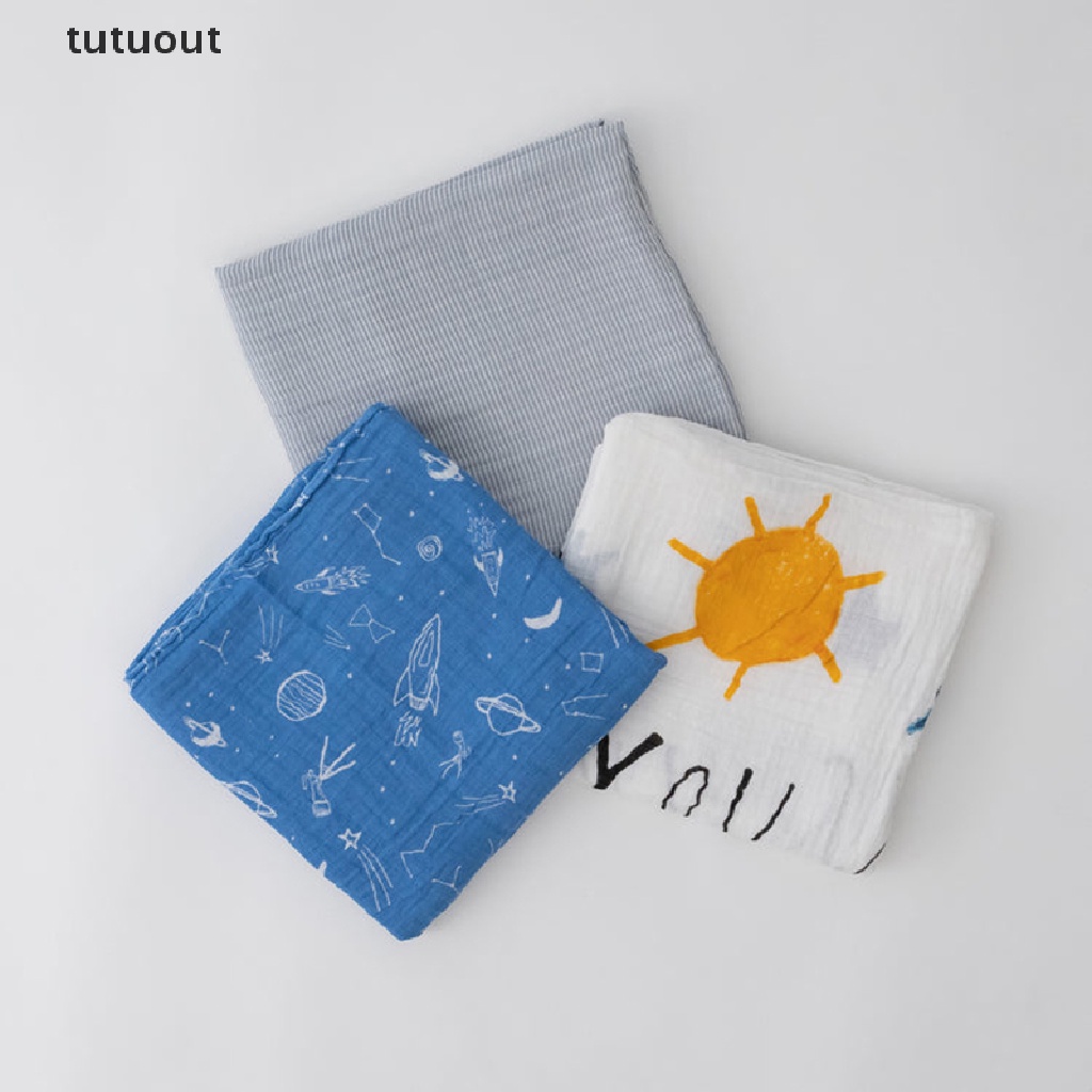 Set 3 Chăn Cotton Muslin Họa Tiết Mặt Trời Mặt Trăng Ngôi Sao Quấn Em Bé Sơ Sinh Hàng Mới Về