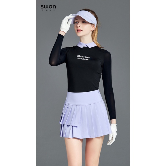 Bộ Trang Phục Đánh Golf Áo Thun Tay Dài Phối Chân Váy Xếp Ly Ôm Dáng Màu Sắc Tương Phản Thời Trang Cho Nữ OBQ9