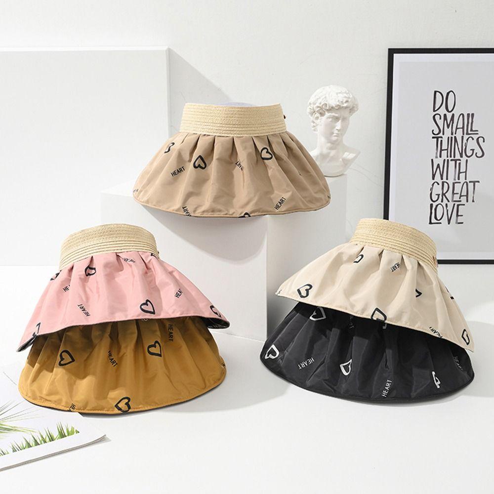 DARNELL Mũ Rộng Vành Chống Tia UV Họa Tiết Trái Tim Phong Cách Hàn Quốc Dành Cho Nữ