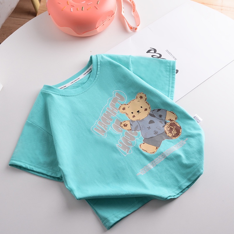 Áo Thun Cotton Tay Ngắn Cổ Tròn In Hình Gấu Teddy 90-xl Cho Bé