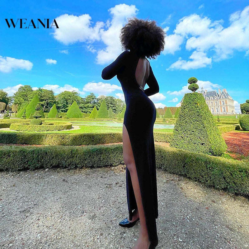 Đầm Dài Xẻ Tà Cao Hở Lưng Phối Dây Xích Gợi Cảm Cho Nữ