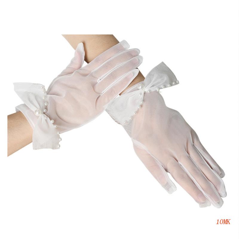 Găng Tay Vải Tuyn Đính Nơ Cho Cô Dâu