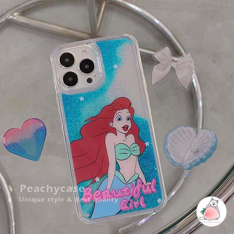 Ốp Điện Thoại Acrylic Cứng Dày Dặn Họa Tiết Hoạt Hình Phối Cát Lún Màu Xanh Dương Cho iPhone 14 13 12 Pro Max 11