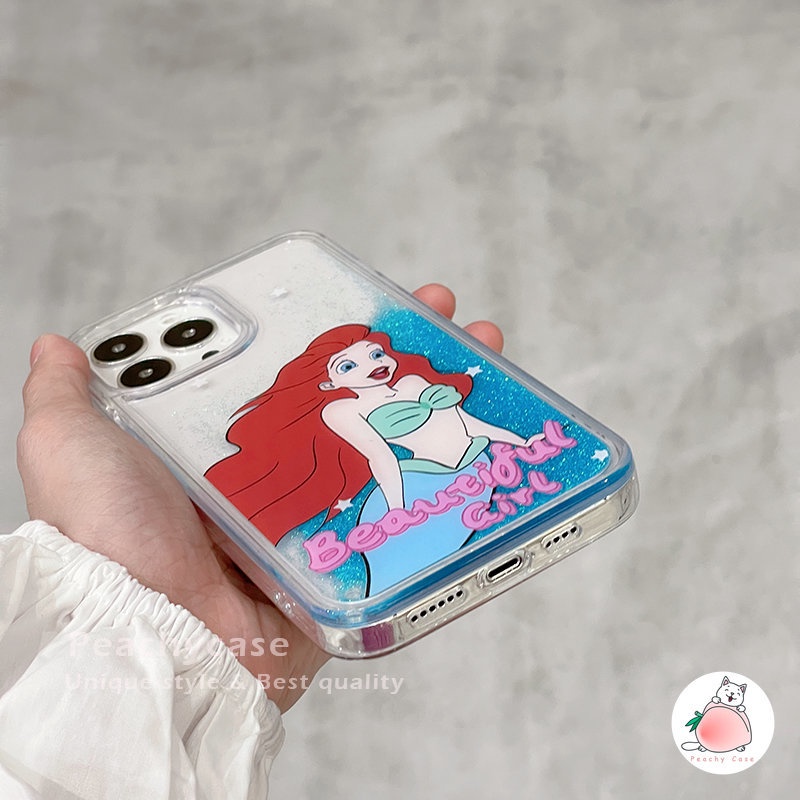 Ốp Điện Thoại Acrylic Cứng Dày Dặn Họa Tiết Hoạt Hình Phối Cát Lún Màu Xanh Dương Cho iPhone 14 13 12 Pro Max 11