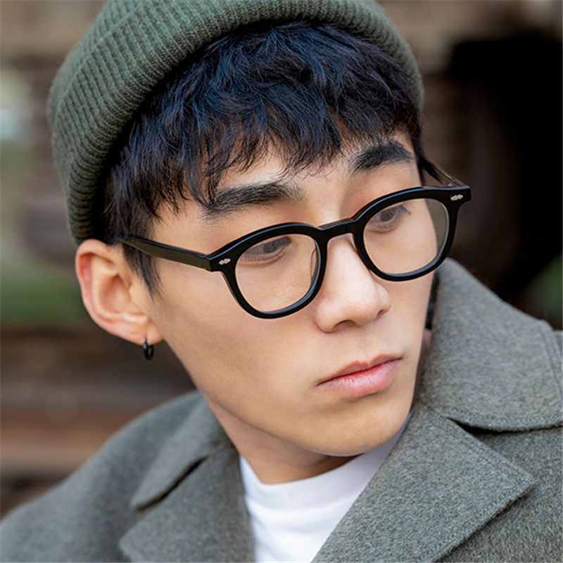 Mắt Kính Gọng Tròn Màu Đen Chống Ánh Sáng Xanh Siêu Nhẹ Phong Cách Nhật Bản Cho Nam
