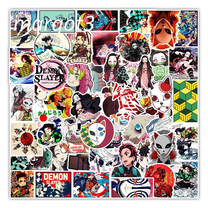 Bộ 50 Miếng Dán Chống Thấm Nước Hình Anime Demon Slayer Trang Trí Laptop / Điện Thoại / Ván Trượt / Guitar Margot3
