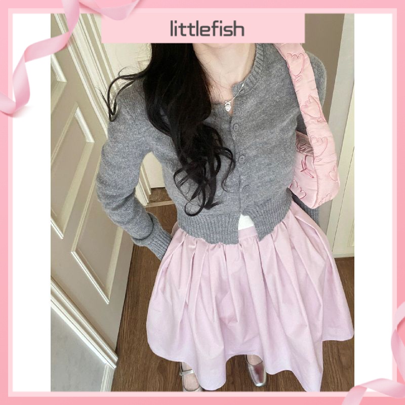 Bộ Áo Cardigan Cổ Tròn + Chân Váy Lưng Cao Màu Hồng Hoa Anh Đào Phong Cách Nhật Bản Sang Trọng Cho Nữ set đồ nữ sang chảnh