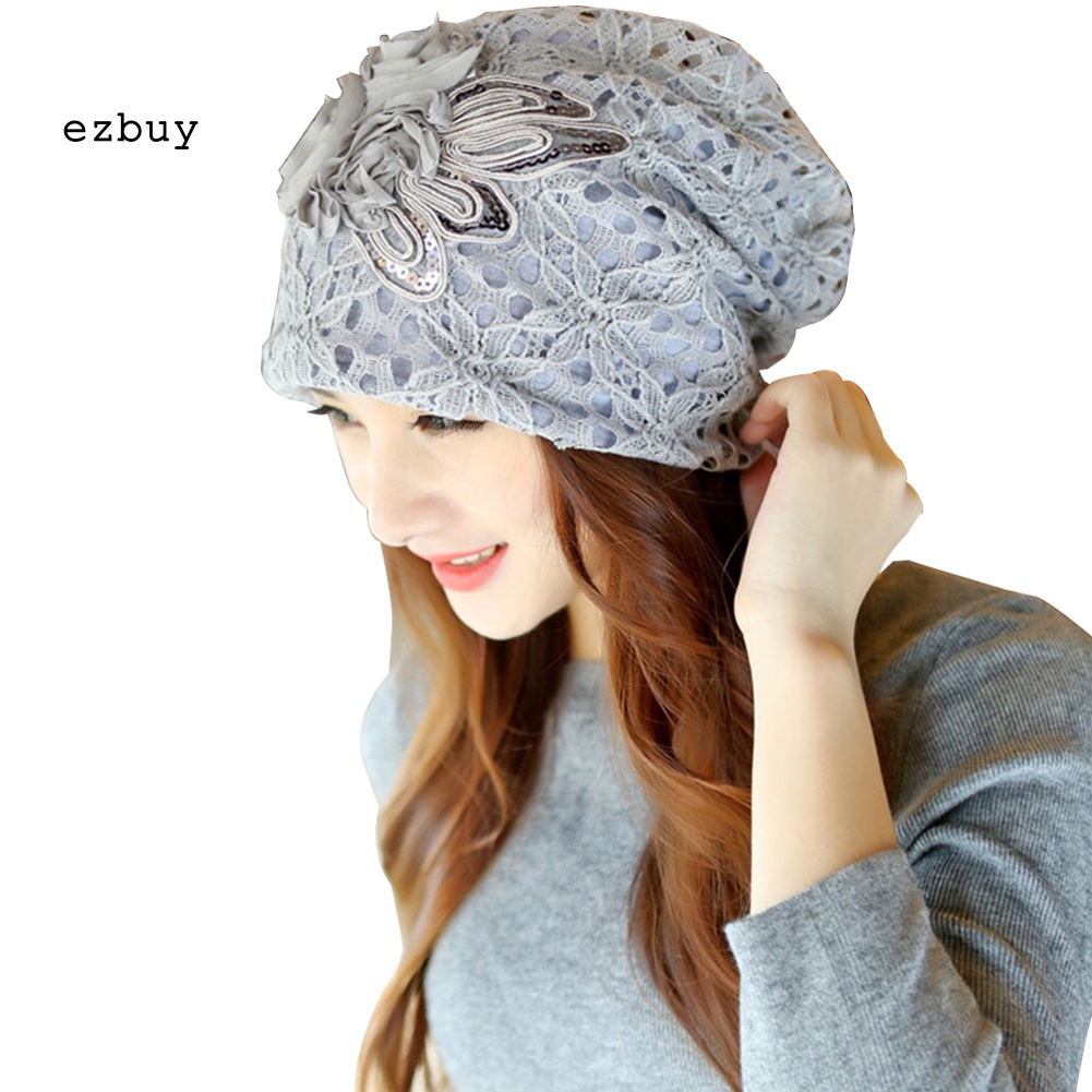 Mũ Trùm Đầu Giữ Ấm Chống Gió Phối Ren Hoa Thời Trang Cho Nữ