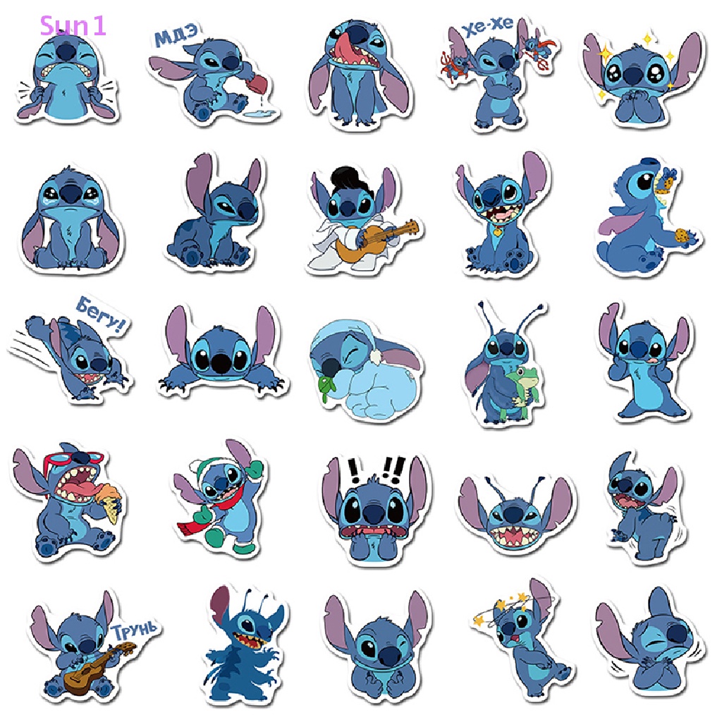 Bộ 50 Miếng Dán PVC Hình Stitch Dễ Thương Dùng Trang Trí Ván Trượt / Laptop / Guitar