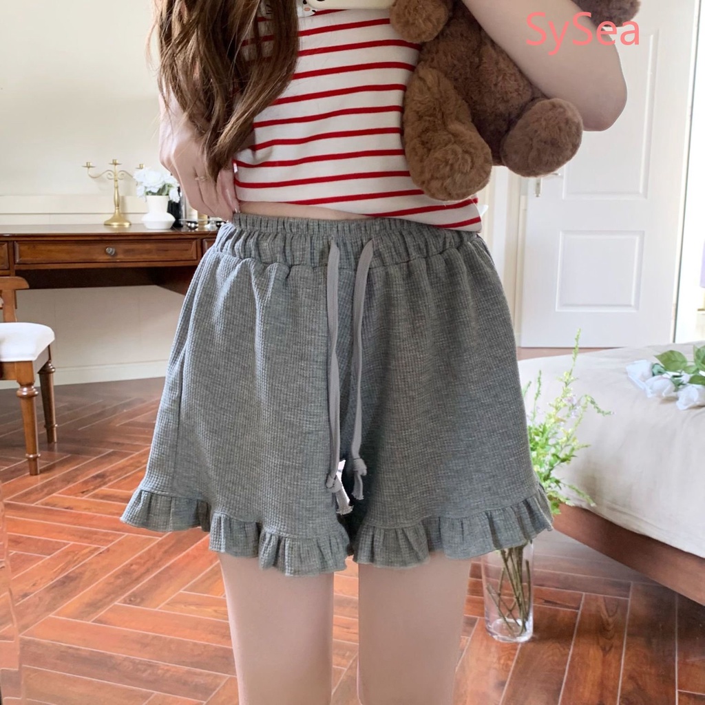 Quần Short Dáng Rộng Phối Ren Thời Trang Mùa Hè Hàn Quốc Cho Nữ