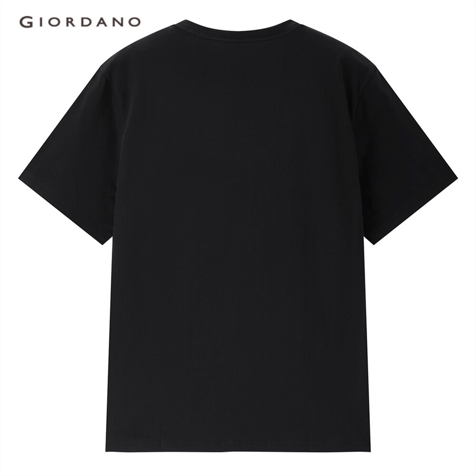 Áo thun GIORDANO 13023311 100% cotton dệt kim tay ngắn cổ tròn thêu họa tiết dành cho nam