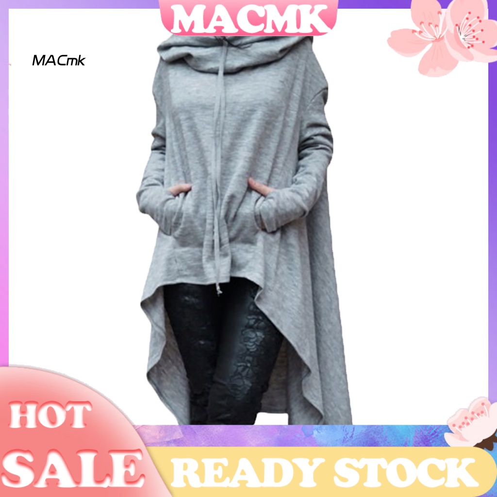 < Cod > Áo Hoodie Cotton Đuôi Cá Màu Trơn Tay Dài Viền Bất Đối Xứng Cỡ Lớn Thời Trang Cho Nữ