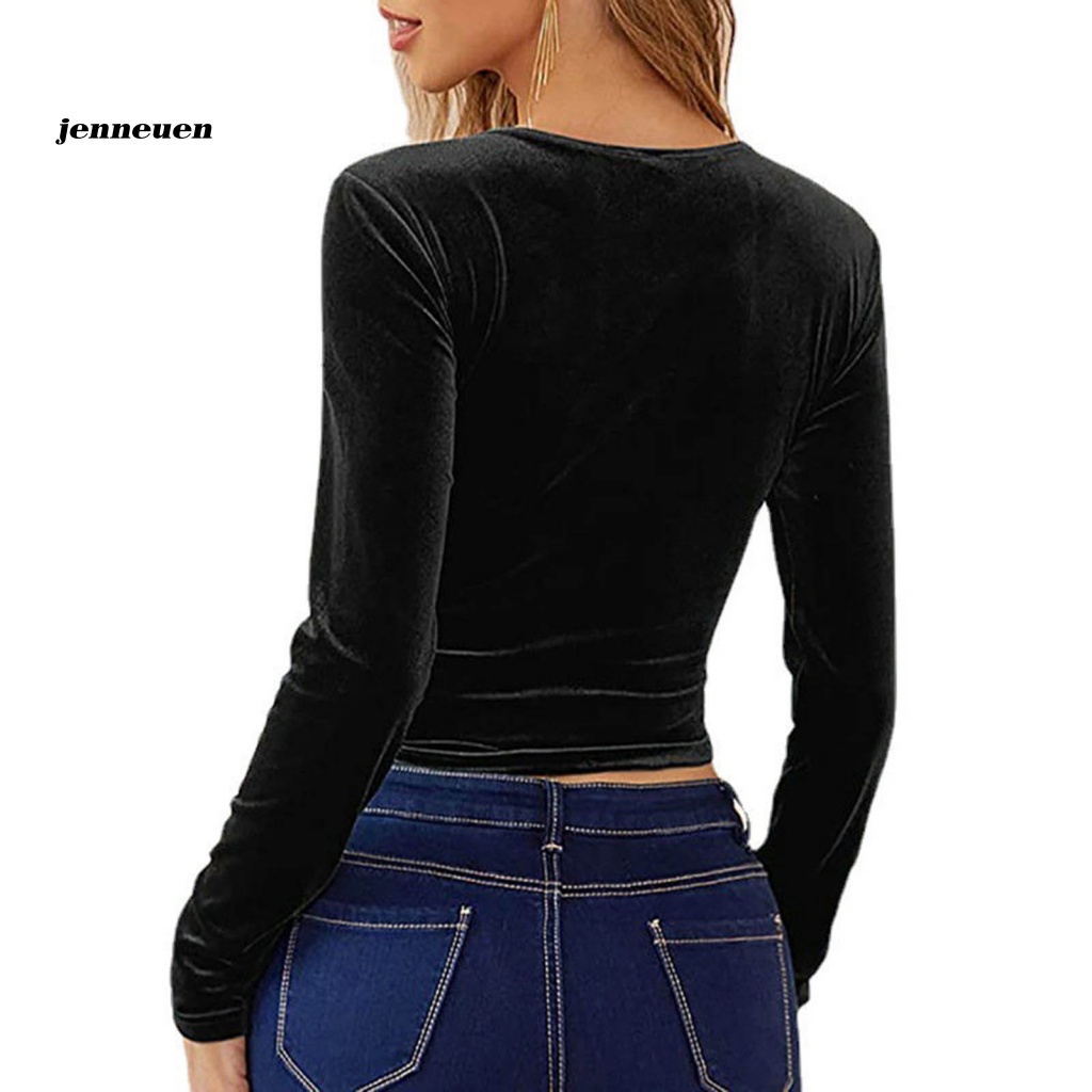 Áo Thun Tay Dài Cổ Chữ V Màu Sắc Thời Trang Dành Cho Nữ