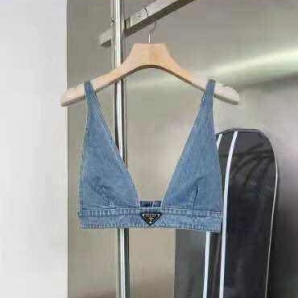 Áo Ngực Không Dây Prada2023 Chất Liệu Denim 100% Chính Hãng Phong Cách Quyến Rũ