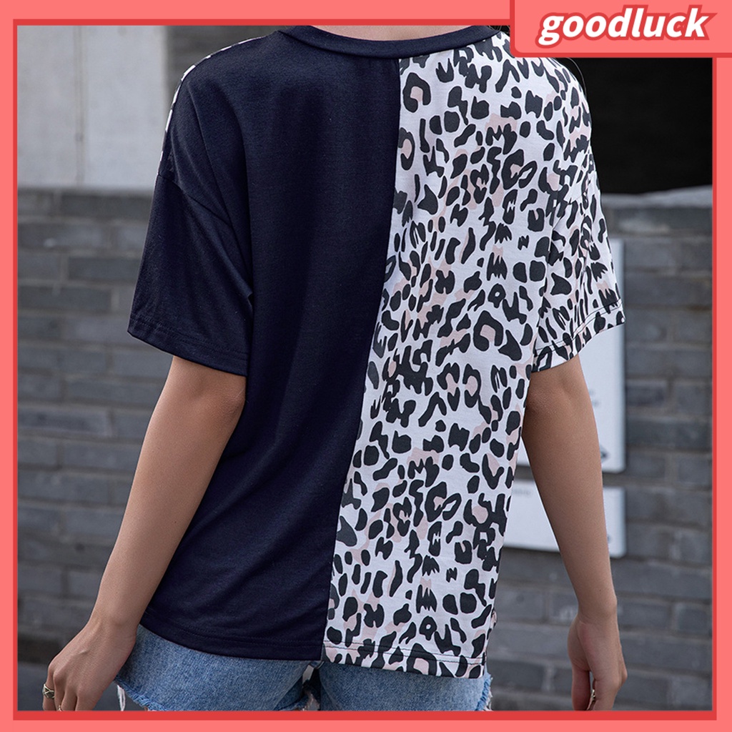 Áo Thun Tay Ngắn Cổ Tròn Họa Tiết Da Báo Thời Trang Mùa Hè Dành Cho Nữ