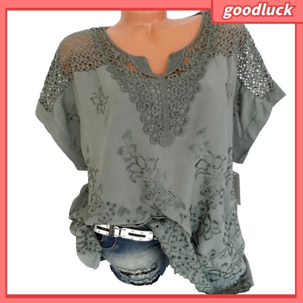 Áo Thun Nữ Tay Ngắn Cổ Chữ V Phối Ren Mềm Mại Thời Trang Mùa Hè