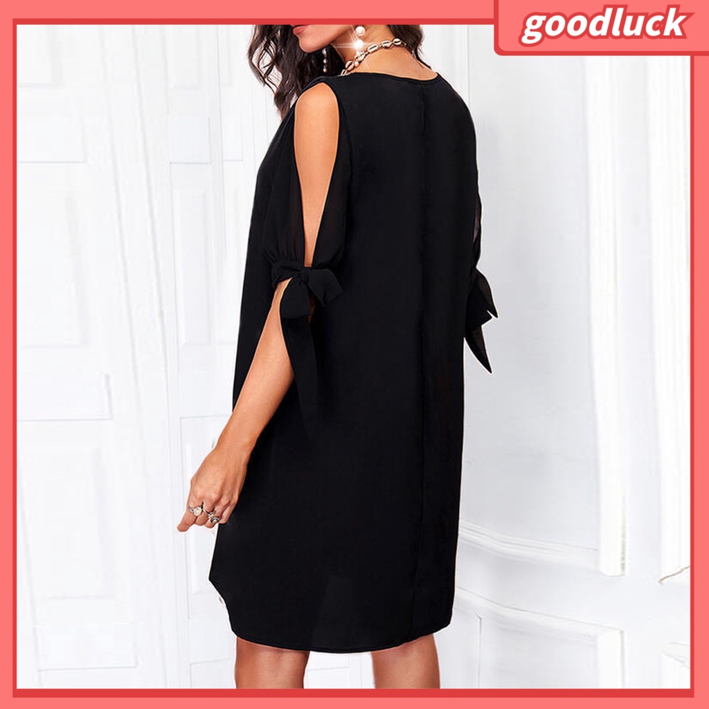 [ULK] Đầm Mini Dáng Rộng Cổ Chữ V Khoét Sâu Đính Kim Sa Lấp Lánh Thắt Nút Thời Trang Công Sở Mùa Hè Cho Nữ