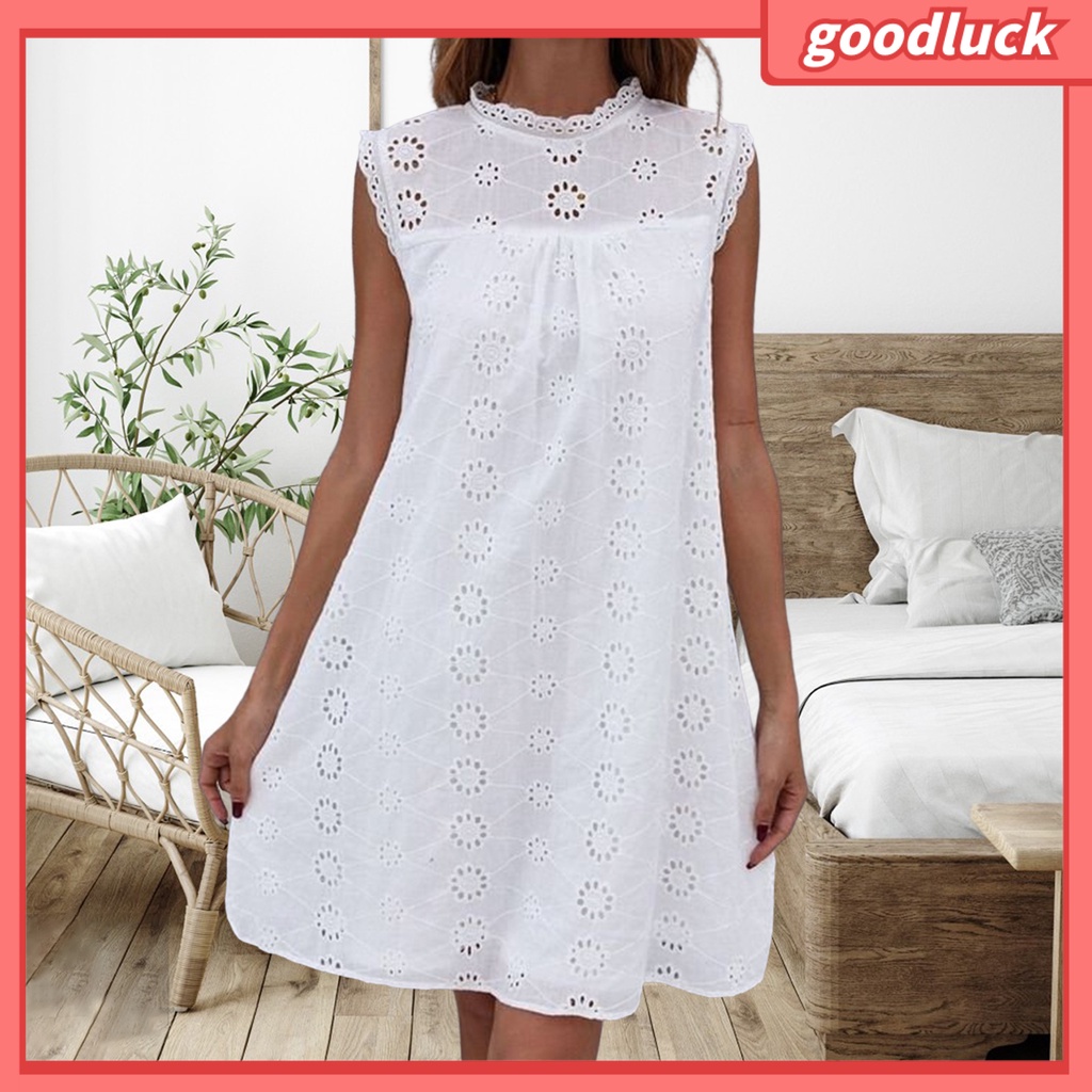 [GUC] Đầm Mini Đan Móc Màu Trơn Phối Ren Rỗng Thời Trang Đi Biển Mùa Hè Dành Cho Nữ