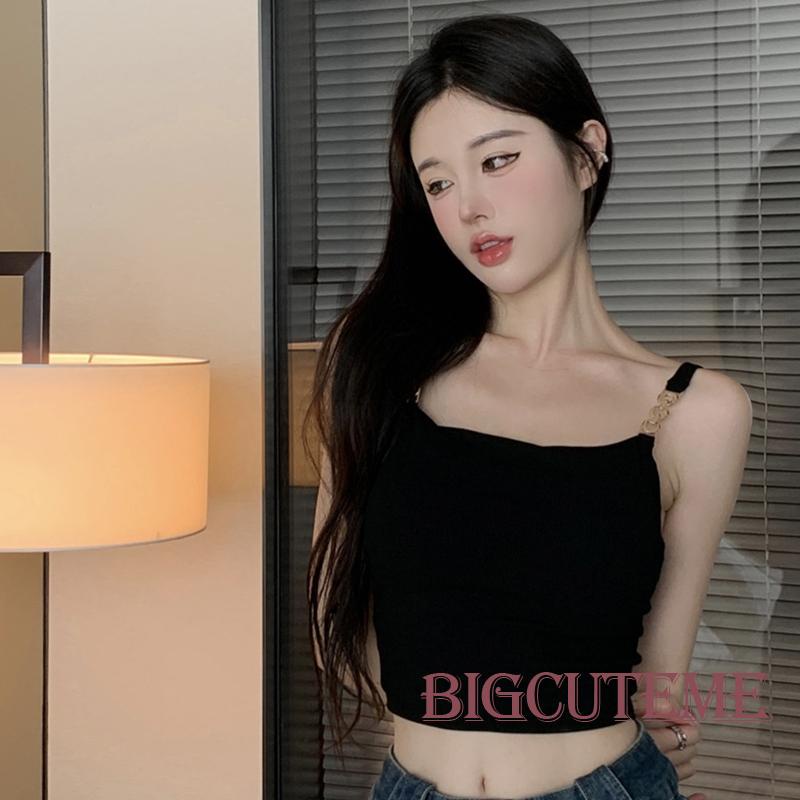 Áo Crop Top Hai Dây Có Mút Đệm Màu Sắc Đơn Giản Thời Trang Mùa Hè Dành Cho Nữ