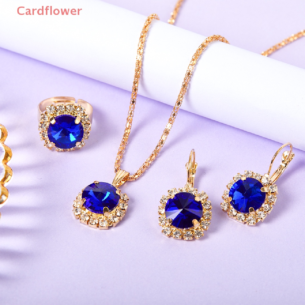 1 Bộ Trang Sức Gồm Vòng cổ + Nhẫn + Bông Tai Pha Lê Tròn Nhiều Màu Phong Cách Hàn Quốc Thời Trang Cho Nữ