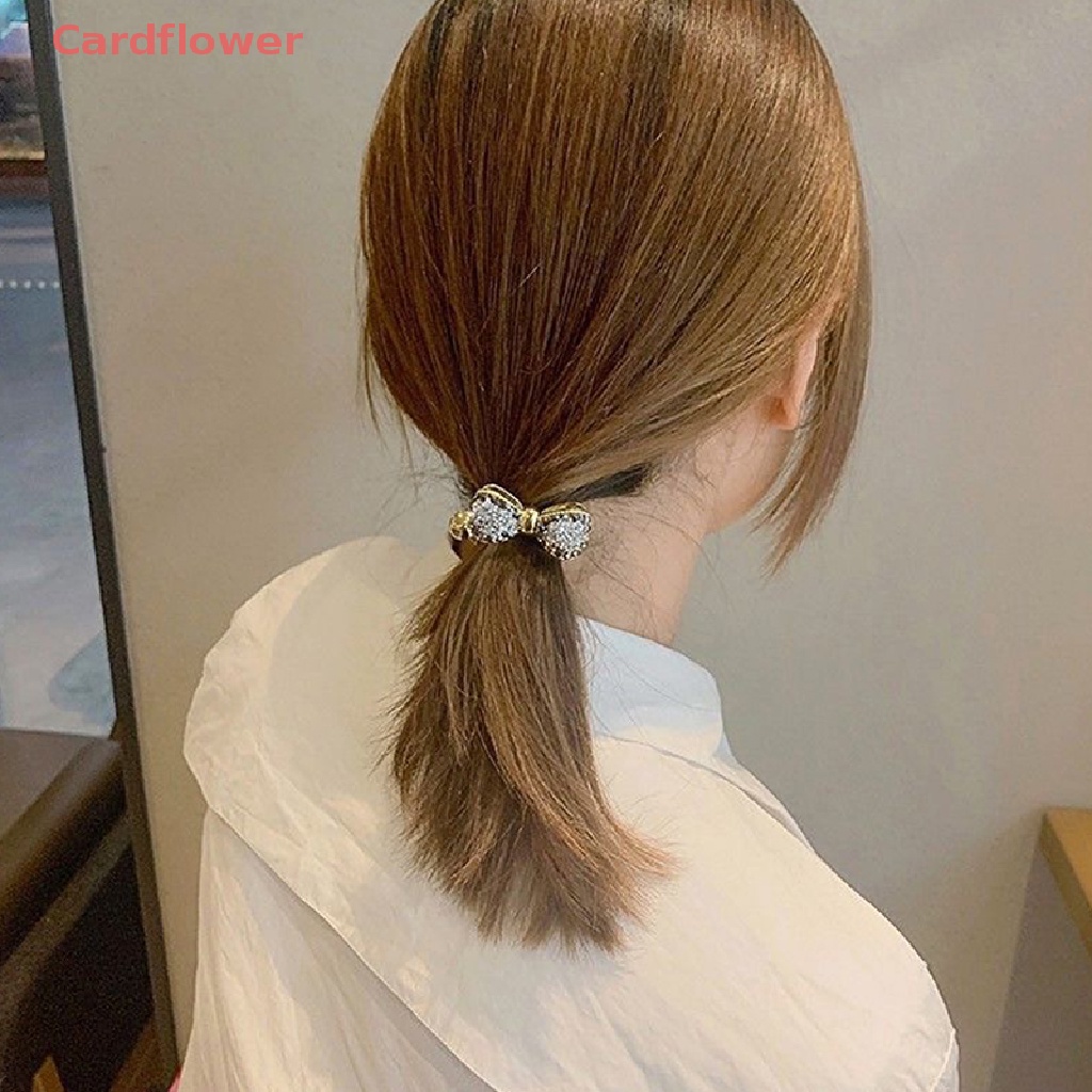 Dây Cột Tóc Cao Su Co Giãn Đính Đá Hình Nơ Lấp Lánh Thời Trang Cho Nữ