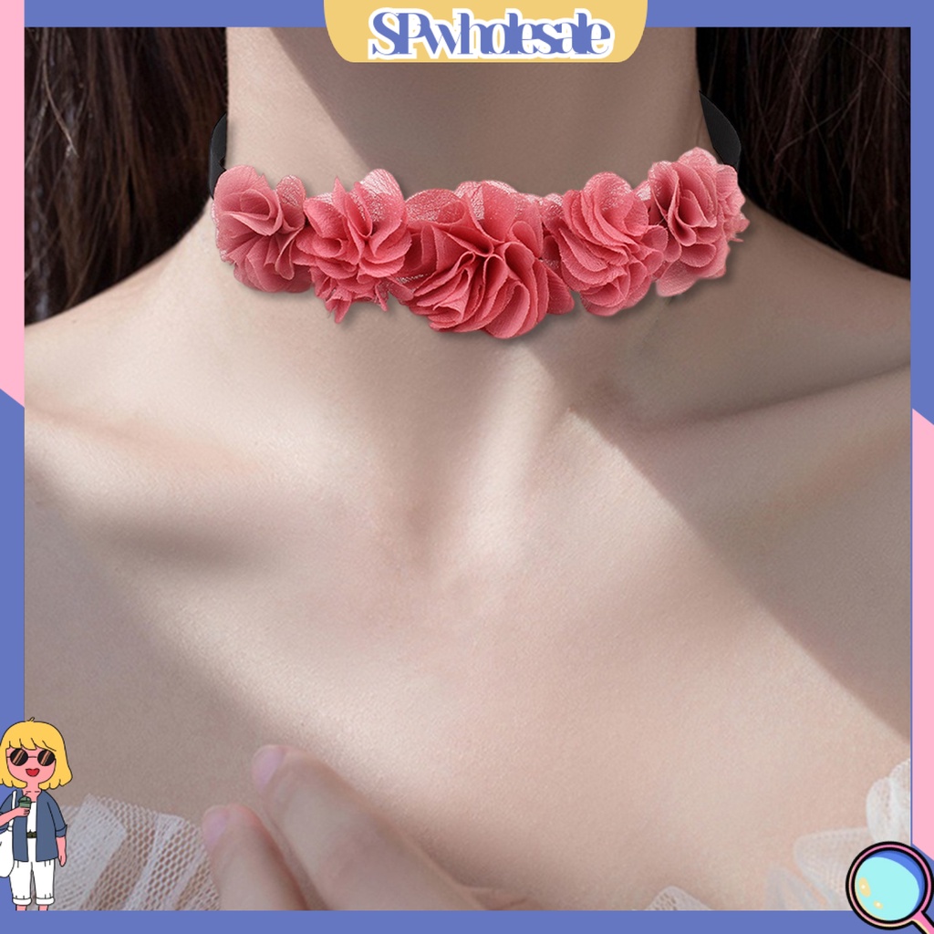 <SPwholesale> Vòng Cổ Choker Ren Hoa Hồng Co Giãn Có Thể Điều Chỉnh Trang Sức Làm Quà Tặng Cho Nữ