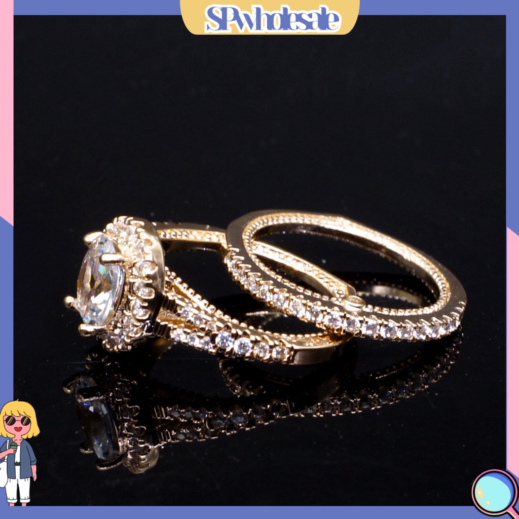 <SPwholesale> Set 2 Nhẫn Đính Hôn Đính Đá Nhân Tạo Nhiều Màu Sắc Lấp Lánh